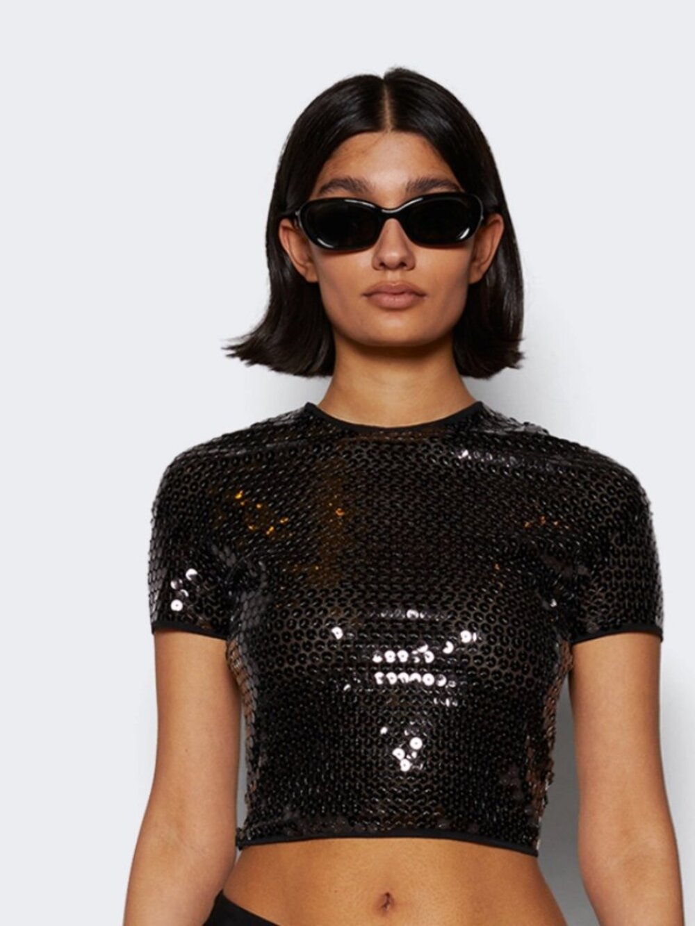 Mugler shiny sequin crop top black